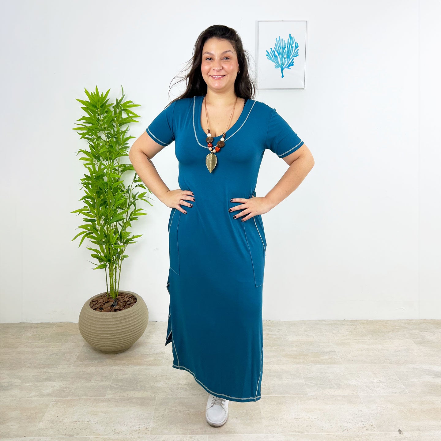 Vestido Visco Sampel Pespontado
