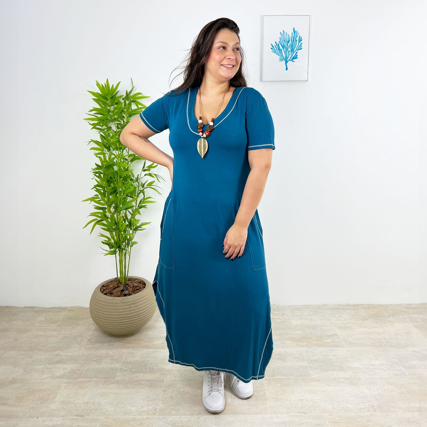 Vestido Visco Sampel Pespontado