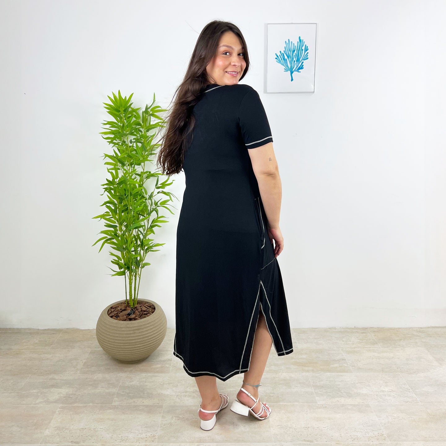Vestido Visco Sampel Pespontado
