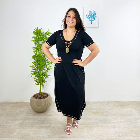 Vestido Visco Sampel Pespontado