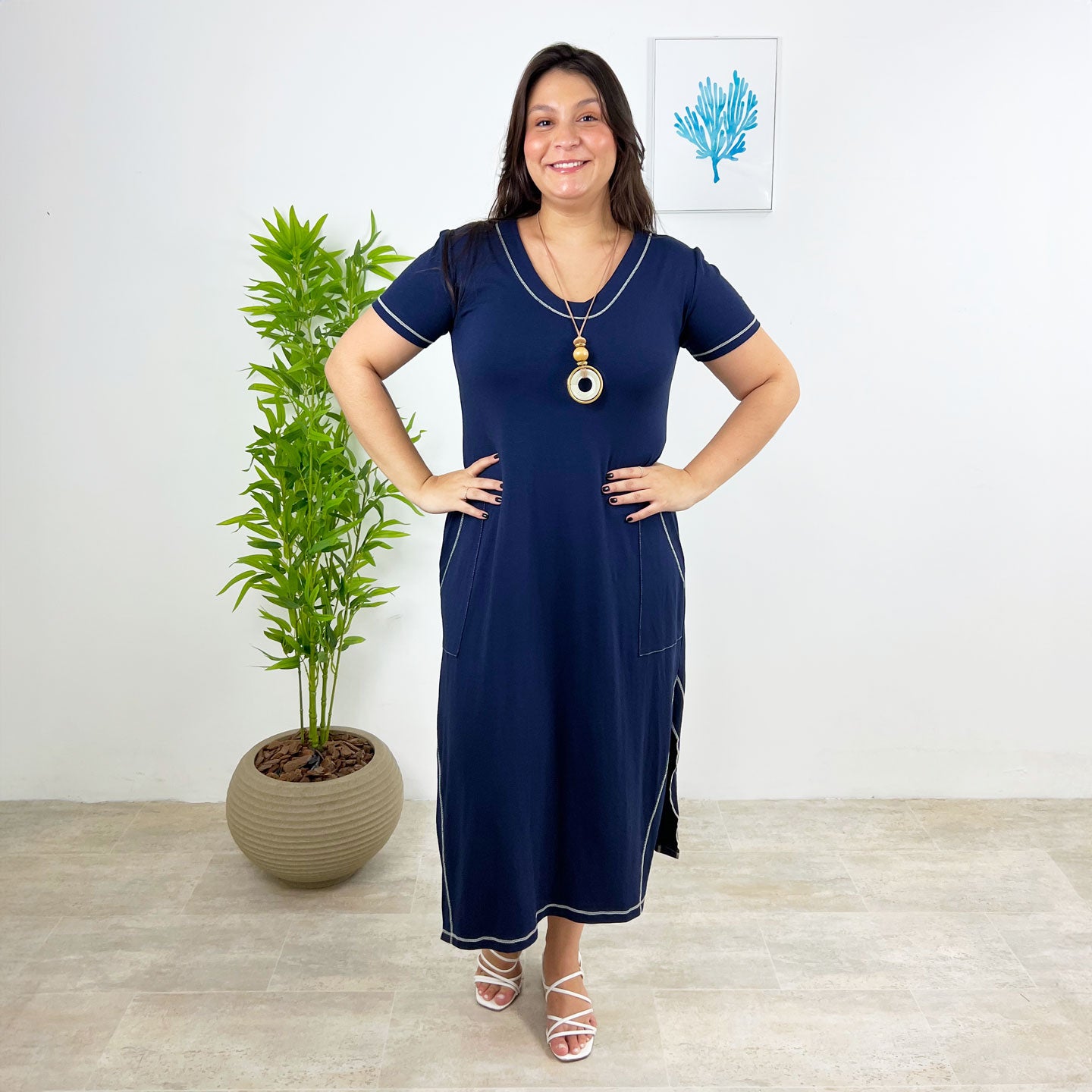 Vestido Visco Sampel Pespontado