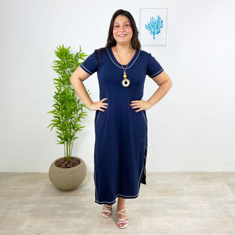 Vestido Visco Sampel Pespontado